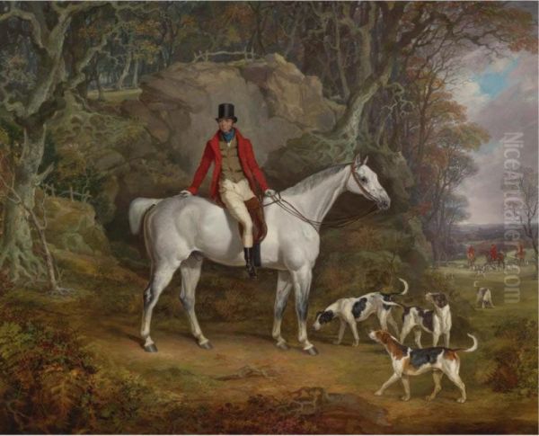 Viscount Rowland Hill On His Grey Hunter With The Shropshire Hunt Oil Painting by Richard Jones