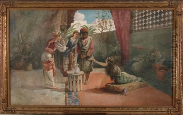 Indian Interior Scene Oil Painting by Seth C. Jones