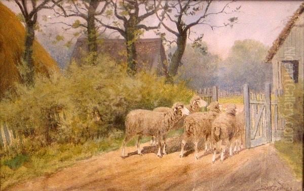 Sheep At The Gate Oil Painting by Seth C. Jones