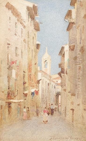 Street In Pisa Oil Painting by T. Hampson Jones