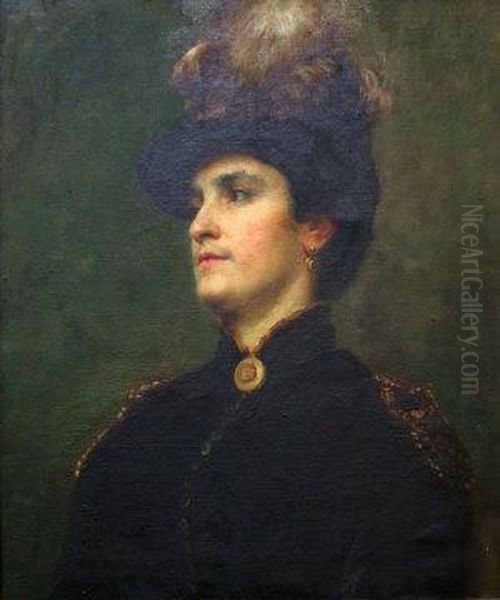 Portrait Of An Elegant Lady In A Plumed Hat And Darkcoat Oil Painting by Thomas Jones