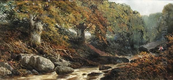 Where The Trout Lie - A Brook Near Riverdart Oil Painting by William E. Jones