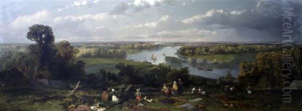 The Thames From Richmond Hill, Surrey Oil Painting by William E. Jones