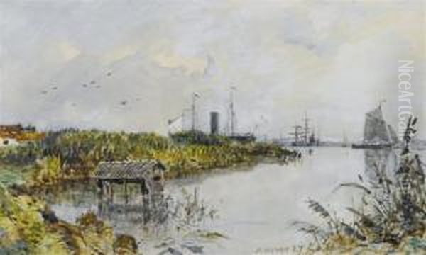 Antwerp Harbour Oil Painting by Johan Barthold Jongkind