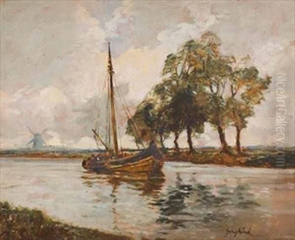 Boat On The River Oil Painting by Johan Barthold Jongkind