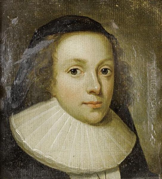 Portrait Of A Young Lady, Bust-length, In A Black Dress And A White Collar Oil Painting by Cornelius Janssens Van Ceulen