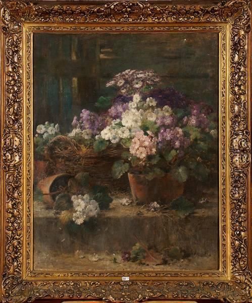 Pots De Fleurs Sur Le Muret Oil Painting by Eugene Joors