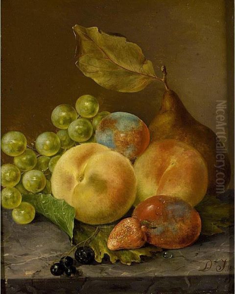 Still Life With Grapes, Peaches And A Prune Oil Painting by Dirk Jan Hendrik Joostens