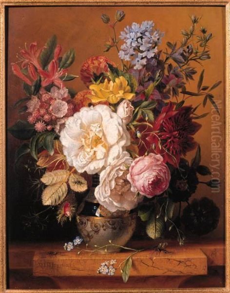 A Still Life With Roses, Forget-me-nots, Columbines Andcornflowers Oil Painting by Dirk Jan Hendrik Joostens