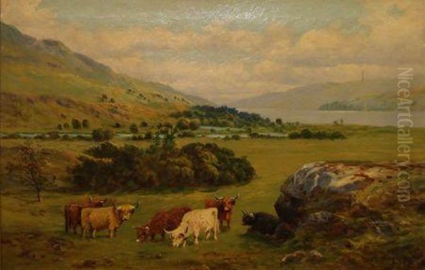 Extensive Highland Landscape With Cattle Oil Painting by Joseph Middleton Jopling