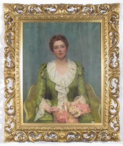 Portrait Of A Lady, Seated, Holding A Basket Of Flowers Oil Painting by Louise Jopling