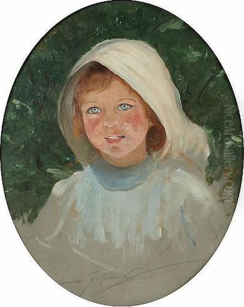 Portrait Of A Young Girl, Oval Oil Painting by Louise Jopling