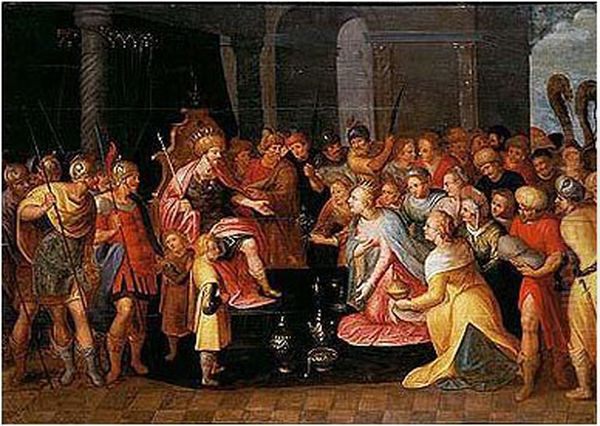 Salomon Recibe A La Reina De Saba Oil Painting by Hans Jordaens I