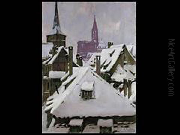 Blick Uber Die Winterverschneiten Dacher Zum Strassburger Munster Oil Painting by Carl Jordan