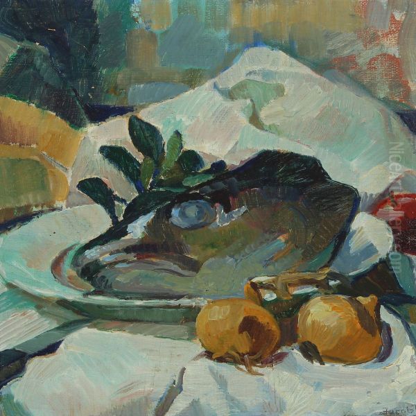 Still Life With Fish And Onions Oil Painting by Jacob Jorgensen