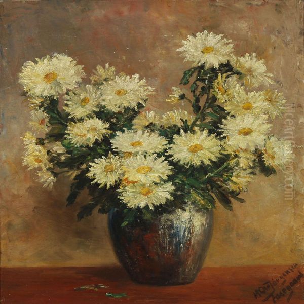 Still Life With White Flowers In A Vase Oil Painting by M. Chr. Jorgensen