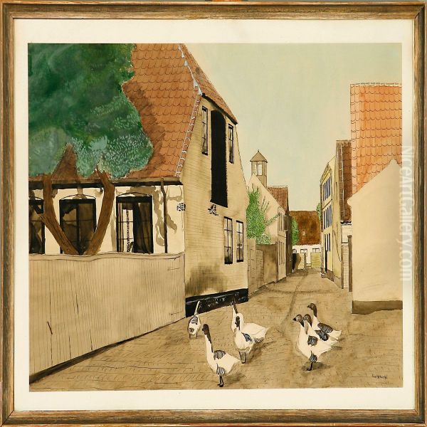 Two Street Scenes Fromdragor Oil Painting by Poul Jorgensen