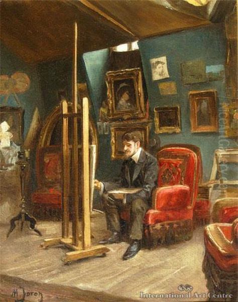 The Artist In His Studio Oil Painting by Maurice Joron