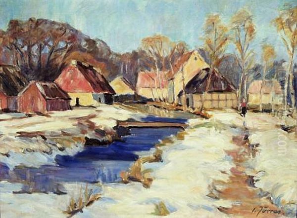 Bauernhauserin Winterlicher Landschaft An Der Worpe Oil Painting by Carl Jorres