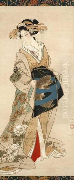 A Courtesan Oil Painting by Mihata Joryu