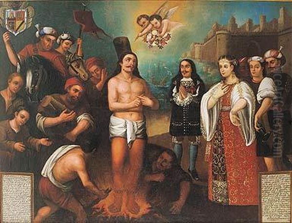 Muerte De Don Pedro Guiral, Senor De La Villa De Diezma Oil Painting by Calvo Jose