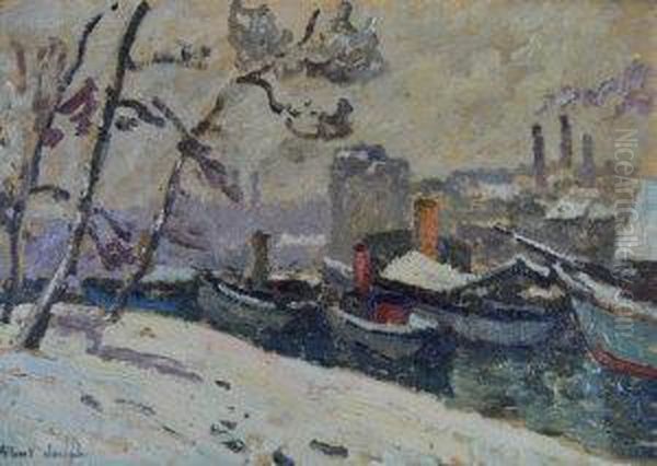 Barges In Winter by Albert Joseph