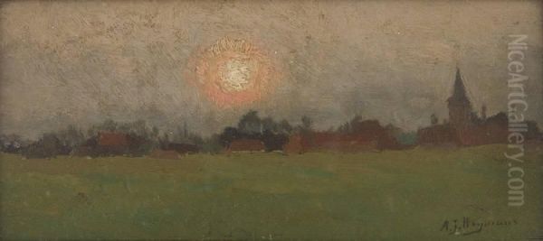 Effet De Coucher Desoleil Oil Painting by Adrien Joseph Heymans