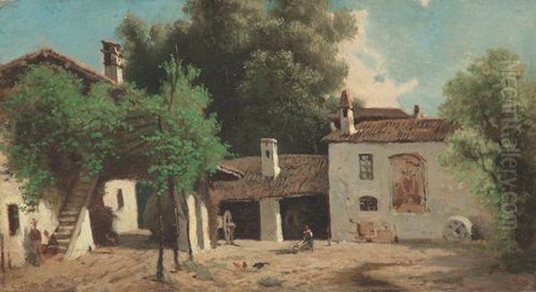 Cascinale Lombardo Oil Painting by Carlo Jotti