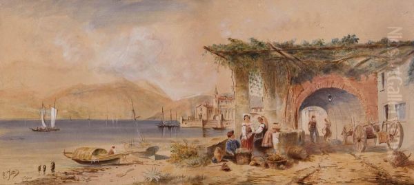 Paese Sul Lago Di Lugano Oil Painting by Carlo Jotti