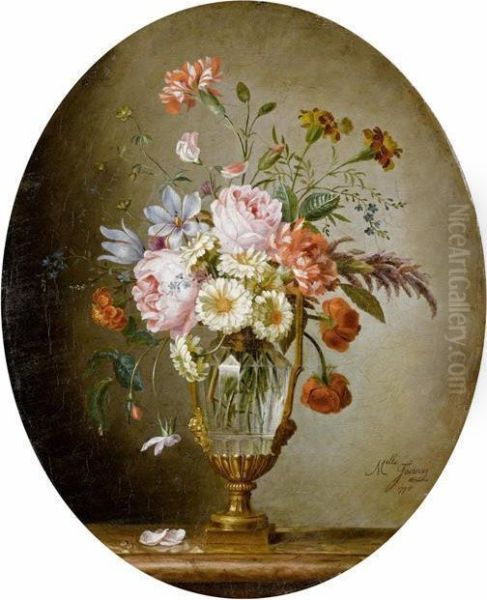 Bouquet Of Flowers In A Glass Cup Oil Painting by Jouanon