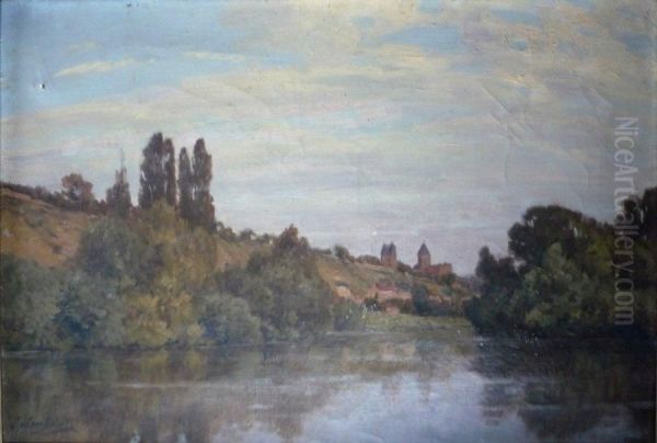 Un Coin De Seine A Vetheuil Oil Painting by Leon Joubert