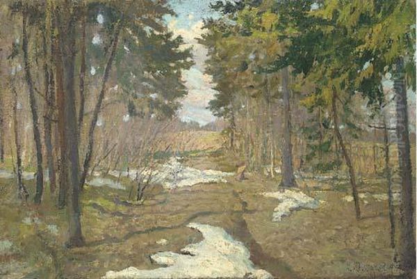 Spring Thaw In The Forest Oil Painting by Stanislav Iulianov. Joukovski