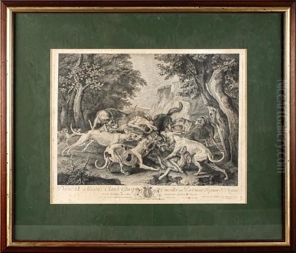 Hunting Scene With Dogs Oil Painting by Francois Joullain