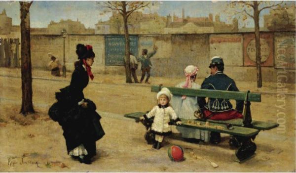 Playing Ball In The Park Oil Painting by Roger-Joseph Jourdain