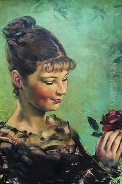 Jeune Fille A La Rose Oil Painting by Roger-Joseph Jourdain