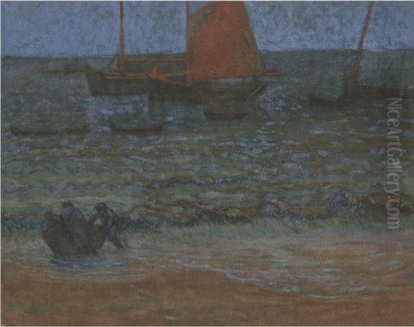 Marine Au Crepuscule- Recto Oil Painting by Emile Jourdan