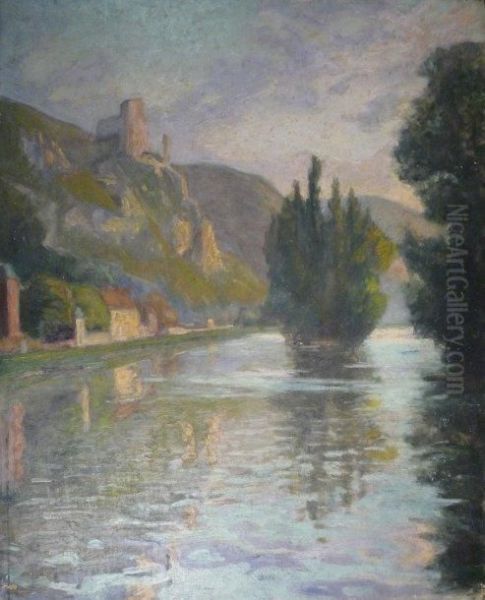 Les Andelys, Vallee De La Seine Oil Painting by Jacques J. Jourdan