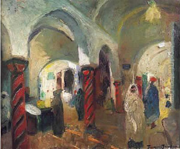 Le Souk De Tunis Oil Painting by Jacques J. Jourdan