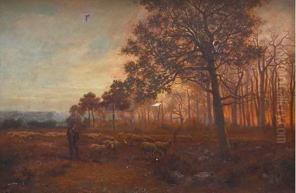 Soleil Couchant Sur La Pinede Oil Painting by Theodore Jourdan