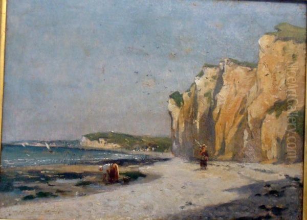 Falaises De Pourville A Dieppe Oil Painting by Louis Marie Adrien Jourdeuil