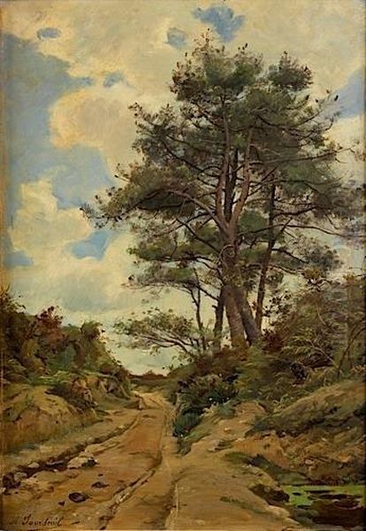 Pins Bordant Un Chemin Oil Painting by Louis Marie Adrien Jourdeuil