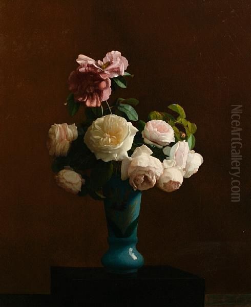 Still Life Of Roses In A Vase Oil Painting by Jacques Jules Joussay