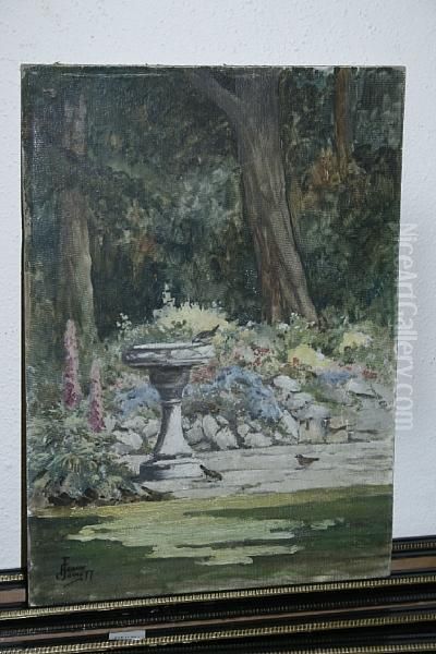 The Bird Bath, Signed, Oil On Board, Unframed Oil Painting by Frank B. Jowett