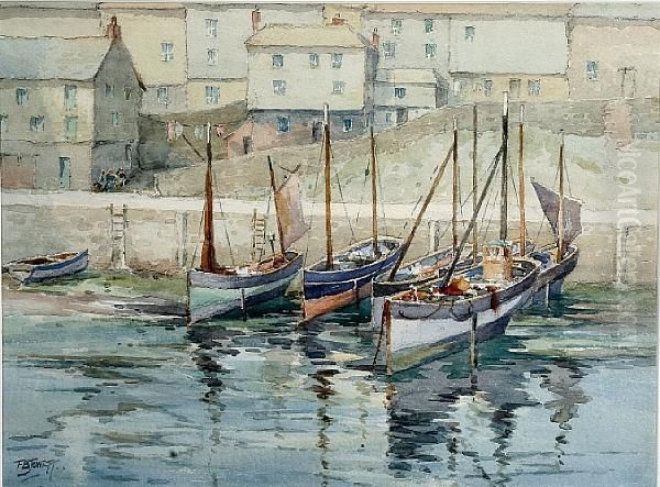 Harbour Scene With Boats At Low Tide Oil Painting by Frank B. Jowett