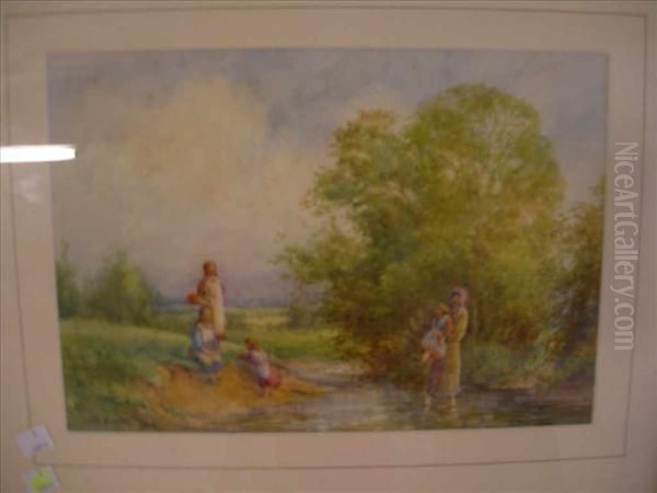 Paddling Inthe Stream Oil Painting by Frank B. Jowett