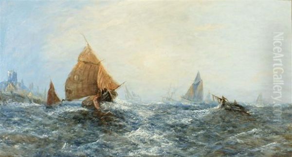 Shipping In Rough Seas Off The Coast In Full Sunshine Oil Painting by J. Joy