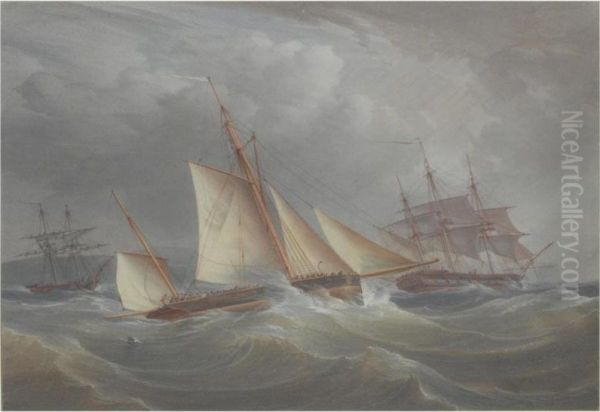 A Racing Schooner In A Stiff Breeze Oil Painting by Joy William & John