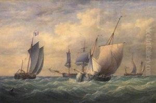 Dutch Shipping In A Stiff Breeze Oil Painting by William Joy