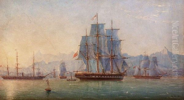 Lesvoiliers Au Port Louis A Maurice Oil Painting by William Joy