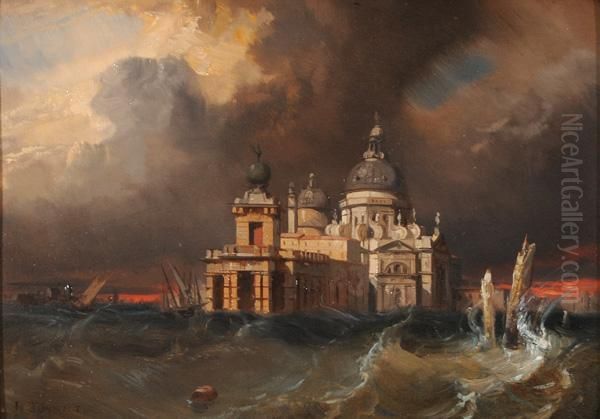 Burrasca A Venezia Con La Chiesa Dellasalute Sullo Sfondo Oil Painting by Jules Romain Joyant